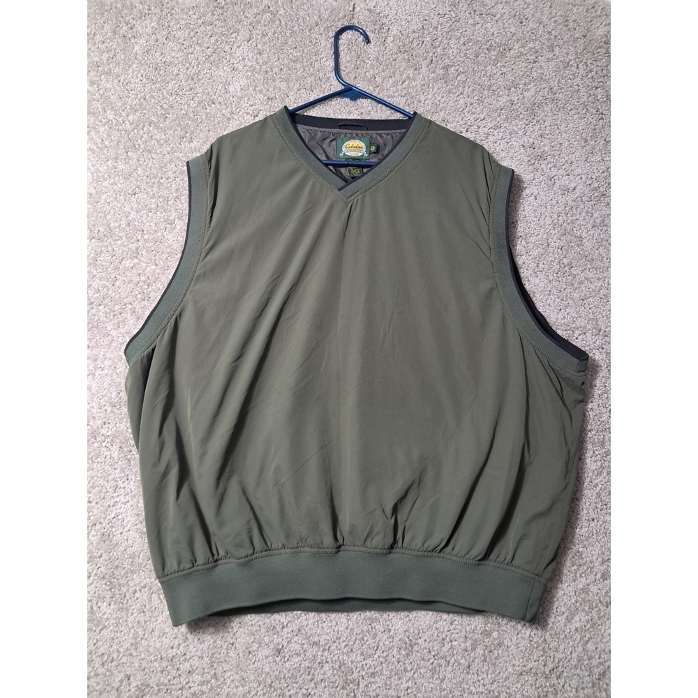 Cabela's Vest Mens 2XL Green Outdoor Gear Windbreaker Pullover V-Neck Ribbed